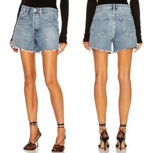 AGOLDE Parker Long High Rise Cutoff Denim Shorts Skywave Medium Wash Size 31